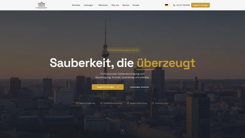 Desktop-Ansicht: Website des Berliner Reinigungsdienstleisters ATRIS Gebäudemanagement