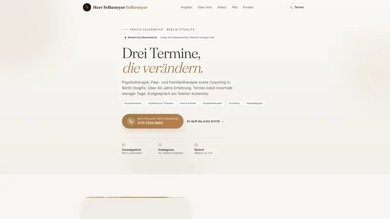 Desktop-Ansicht der Website der Praxis Felkeneyer für Psychotherapie in Berlin Steglitz